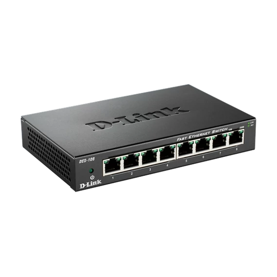 D-LINK Switch 8x100Mbps Fémházas Asztali, DES-108/E