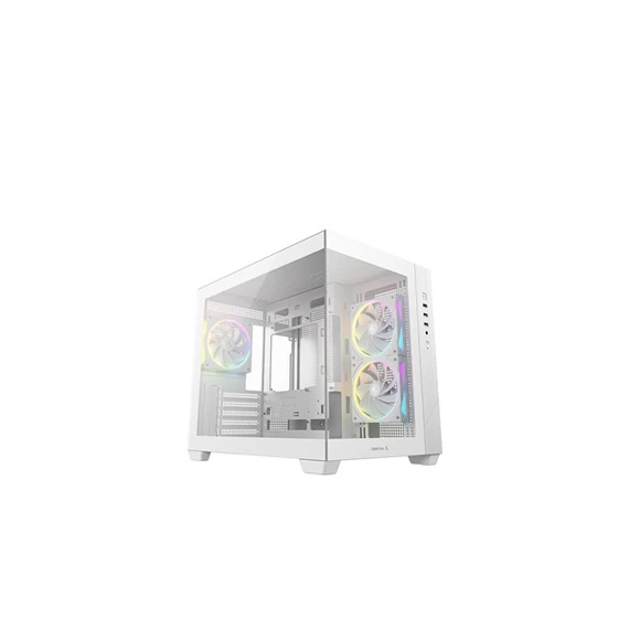 DEEPCOOL Ház Micro ATX CG330 3F WH, Tápegység nélkül, Fehér, Üvegfalú