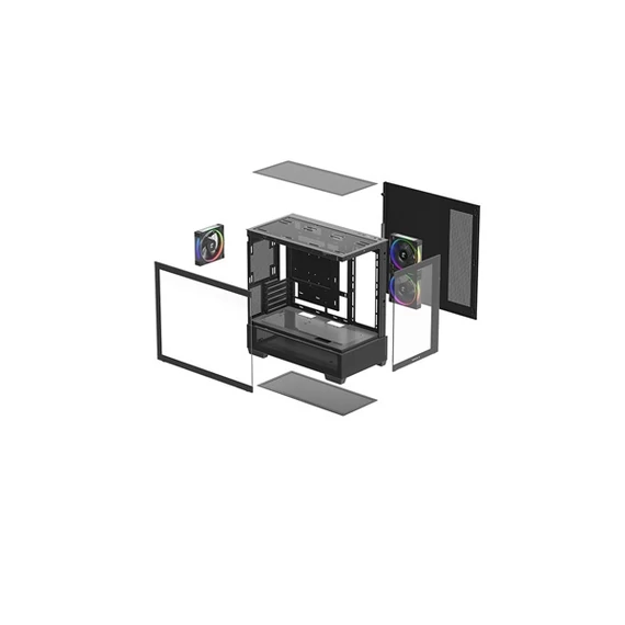 DEEPCOOL Ház Micro ATX CG380 3F, Tápegység nélkül, Fekete, Üvegfalú