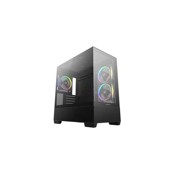 DEEPCOOL Ház Micro ATX CG380 3F, Tápegység nélkül, Fekete, Üvegfalú