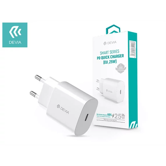 DEVIA HÁLÓZATI TÖLTŐ ADAPTER TYPE-C BEMENETTEL - 25W - SMART SERIES PD3.0 QUICK CHARGER - WHITE