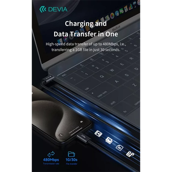 DEVIA ST108721 Extreme Speed PD 240W, USB-C - USB C (Type-C) adat-és töltőkábel, fekete, 2m