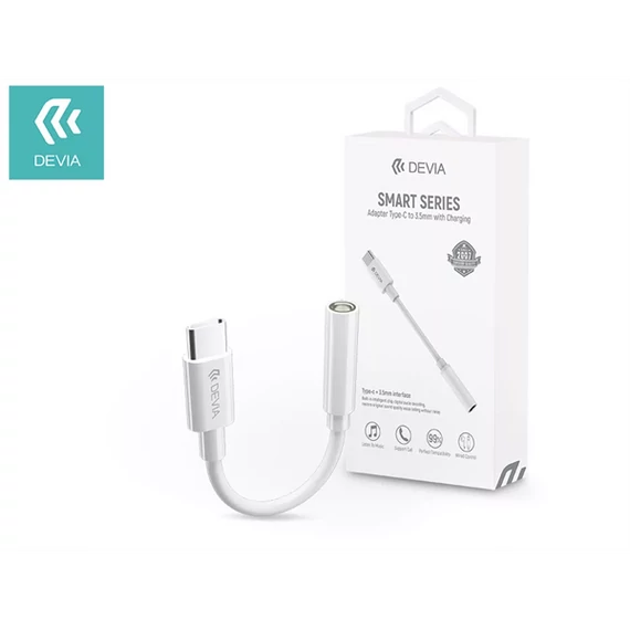 Devia Smart Series, USB-C (Type-C) dugó - 3,5mm jack aljzat audio adapter kábel, fehér