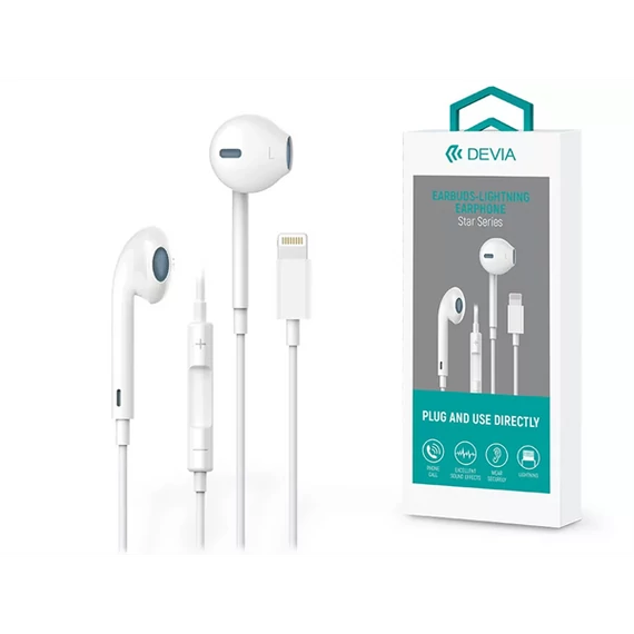 DEVIA UNIVERZÁLIS SZTEREÓ FELVEVŐS FÜLHALLGATÓ - LIGHTNING - STAR SERIES EARBUDS LIGHTNING EARPHONE - FEHÉR