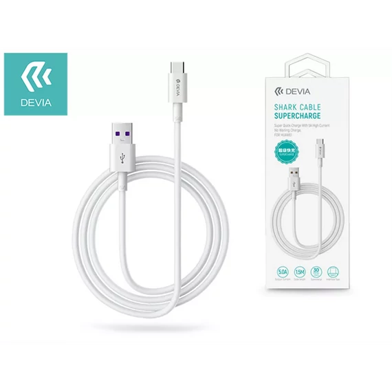 Devia Smart Series Shark USB - USB-C (Type-C) töltő- és adatkábel , 5A,  fehér, 1,5m