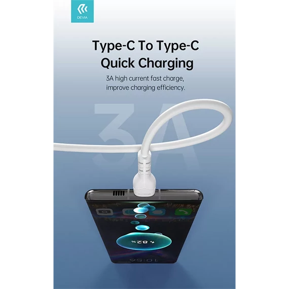DEVIA USB TYPE-C - USB TYPE-C ADAT- ÉS TÖLTŐKÁBEL 1 M-ES VEZETÉKKEL - KINTONE SERIES TYPE-C TO TYPE-C CABLE - 60W, WHITE