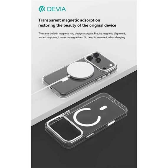 Devia Crystal Series Magnetic 360° kameravédős ütésálló tok - Apple iPhone 17 Pro - átlátszó