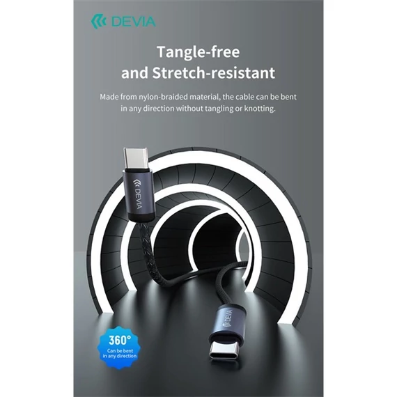 Devia Gracious Series 60W PD USB-C - USB C (Type-C) adat- és töltőkábel, fekete, 1m