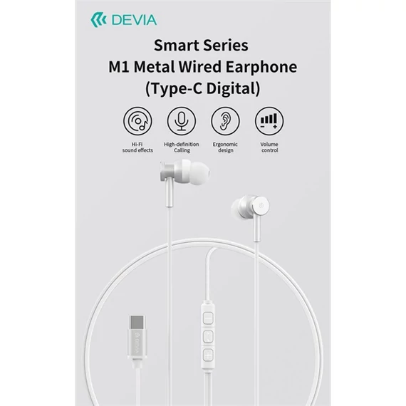 Devia Smart Series M1 Metal In-Ear sztereó fülhallgató - USB-C (Type-C), fekete