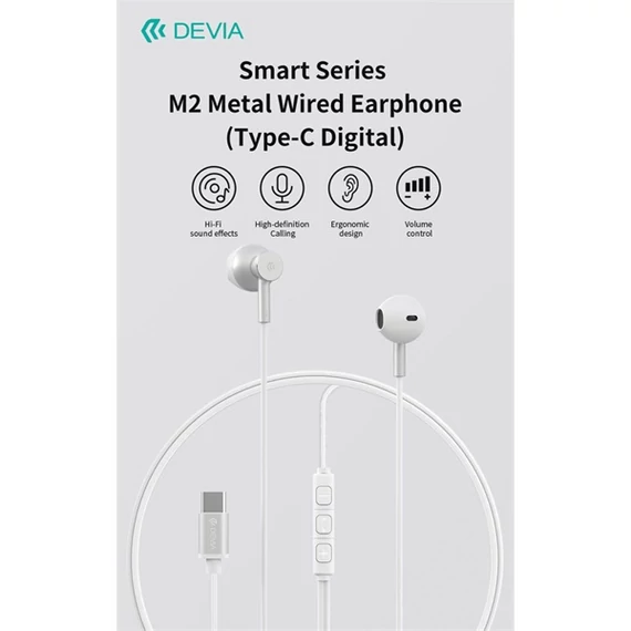 Devia Smart Series M2 Metal In-Ear sztereó fülhallgató - USB-C (Type-C), fekete