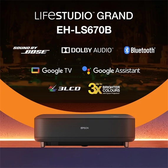 EPSON Projektor - Lifestudio Grand – EH-LS670B Metálfekete (3LCD, 4K Pro, 16:9, 3600 AL, 5 000 000:1, HDMI/USB/WiFi)