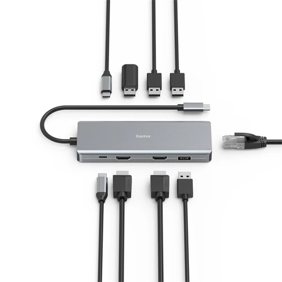 HAMA 00200142, FIC USB 3.1 TYPE-C,9IN1 DOKKOLÓ ADAPTER(4XUSB3.1, 2XHDMI, LAN, USB-C, PD)