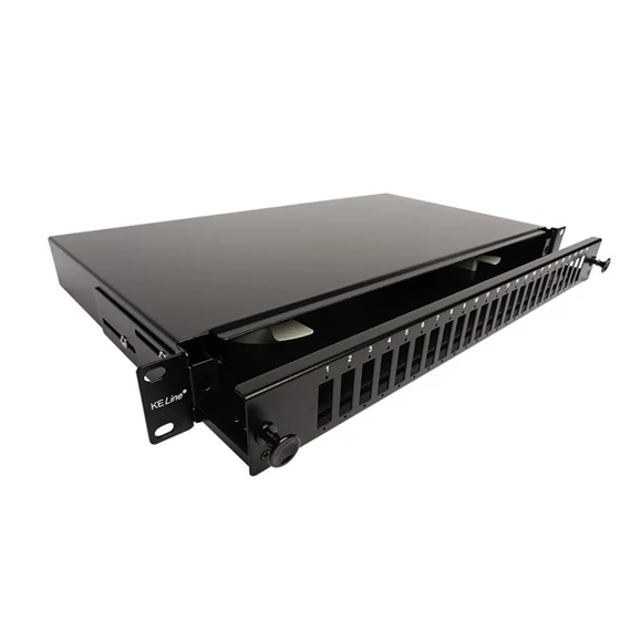 KELINE optikai patch panel kihúzható, 1U, 24xSC duplex, LC 4-es toldó számára