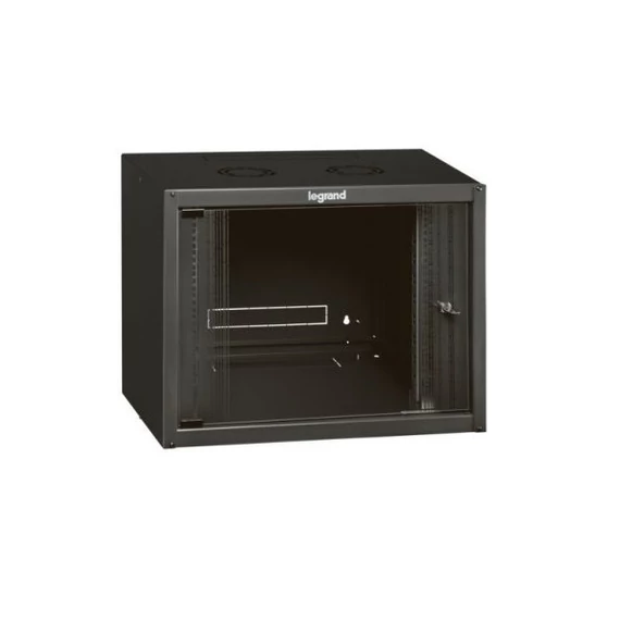 LEGRAND fali rack szekrény 19` 9U MAG: 494 SZÉL: 600 MÉLY: 450 antracit egyrészes üvegajtós készre szerelt MAX: 27 kg L