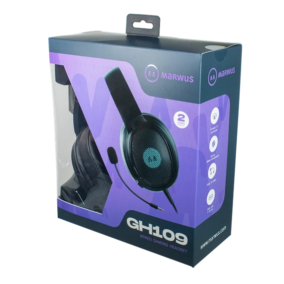 MARWUS GH109 vezetékes gaming headset mikrofonnal, 7.1 virtuális térhangzással és LED világítással