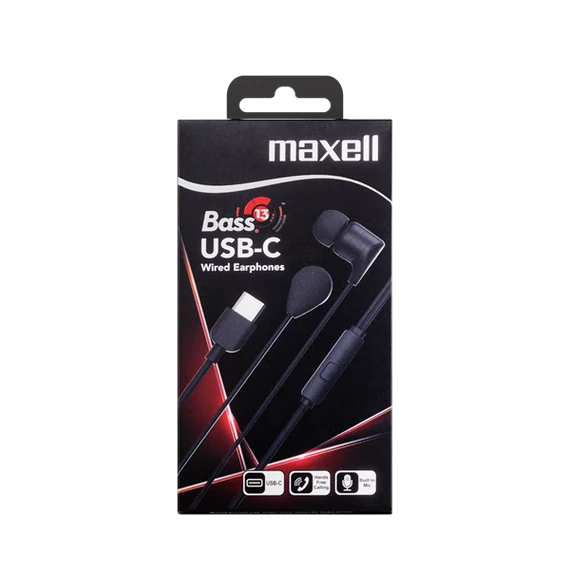 MAXELL Fülhallgató, EB10 BASS13, In-ear, fekete, USB-C