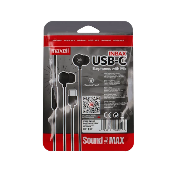 MAXELL Fülhallgató, IN-BAX, fekete, USB-C