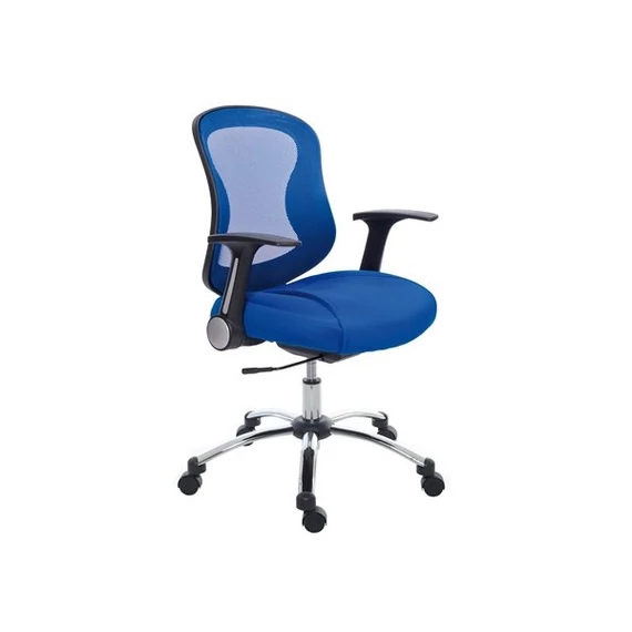 MAYAH Irodai szék, karfával, kék szövetborítás, feszített hálós háttámla, króm lábkereszt,