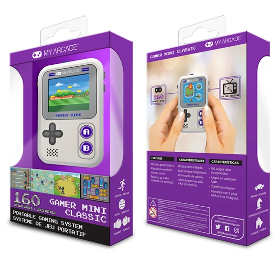 MY ARCADE Játékkonzol Gamer Mini Classic 160in1 Szürke & Lila Hordozható, DGUN-3924