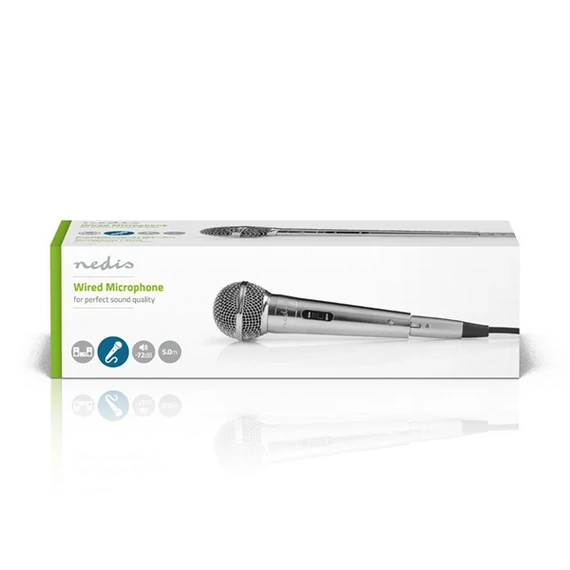 Nedis MPWD45GY dinamikus mikrofon, levehető kábel 5m, 80 Hz - 13 kHz 600 Ohm -72 dB Be/Ki kapcs.fém ezüst