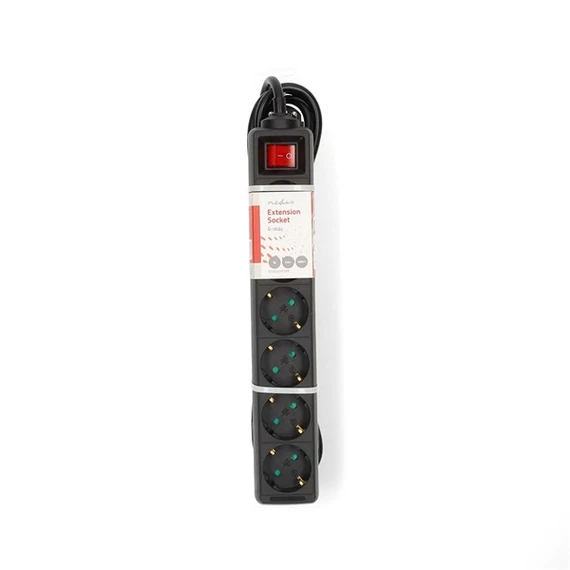 Nedis ESOC630F2BK 6 aljzatos kapcsolós (6-os) elosztó, 3 m, 3680 W, 16 A
