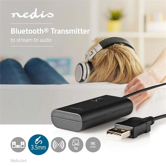 Nedis BTTR050BK, bluetooth adó, Audio/video/adatcsatlakozók bemenete: 1x AUX / 1x USB | SBC