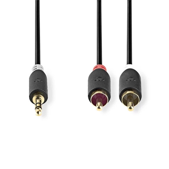 Nedis CABW22200AT30 sztereo audió kábel 3,5mm sztereo jack - 2x RCA,  Aranyozott,  3 m