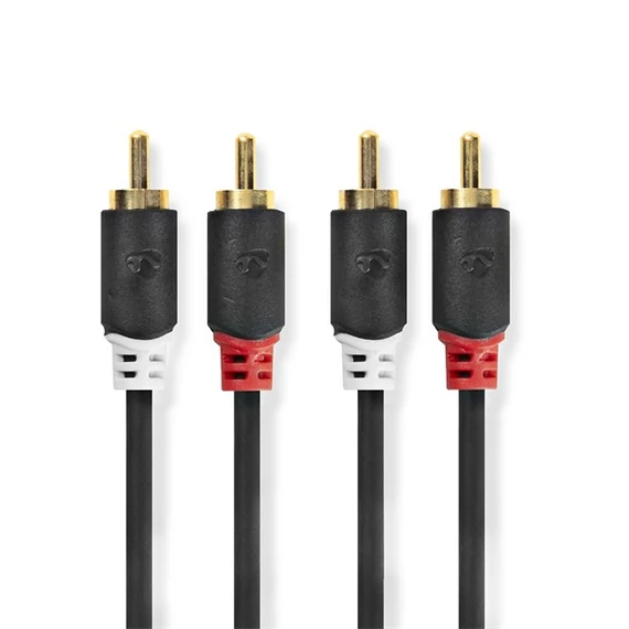Nedis CABW24200AT50 sztereo audió kábel 2x RCA férfi,  2x RCA férfi, Aranyozott,  5 m , kerek,  Antracit