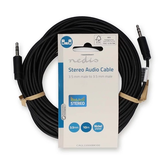 Nedis CAGL22000BK100 sztereo audio kábel, 3,5 mm jack dugó - 3,5 mm jack dugó, 10m