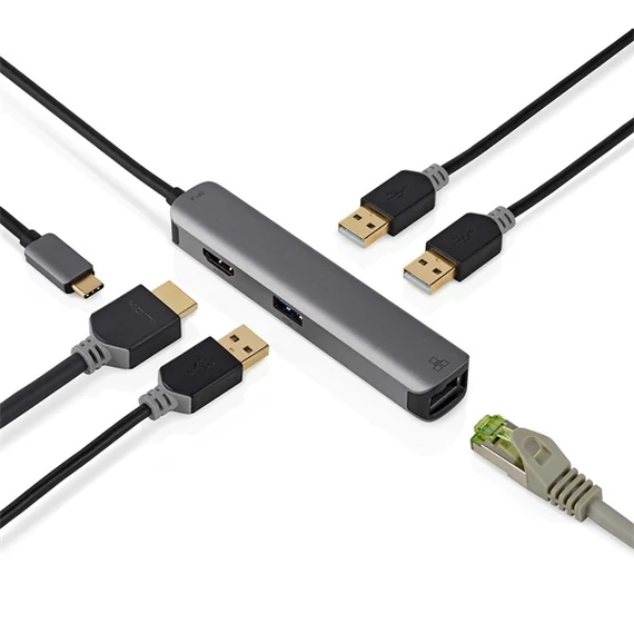 Nedis CCBW64210AT02 USB-C (USB C) dugó - 3x USB, HDMI, RJ45, 5 Gbps