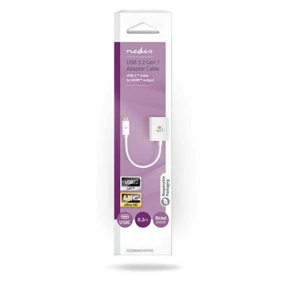 Nedis CCGB64651WT02 USB átalakító adapter 3.2 Gen 1, USB-C (USB C) - HDMI 4K@30Hz, 0,20m