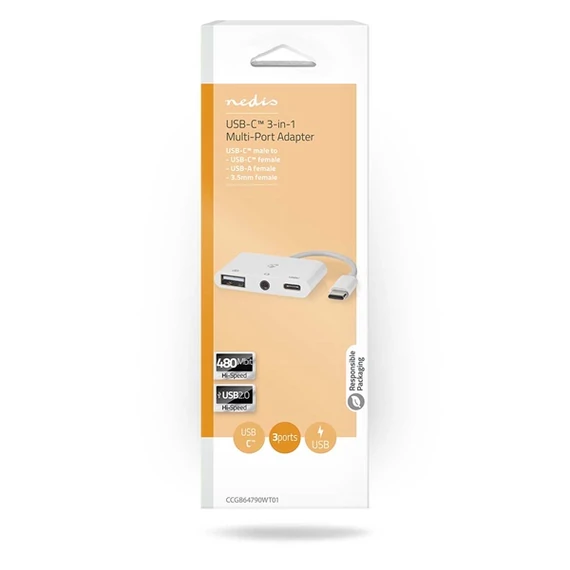 Nedis CCGB64790WT01 USB-C multiport, USB C - USB-A anya / USB- anya / 3,5 mm-es anya