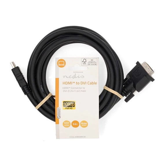 Nedis CCGL34800BK30 HDMI - DVI-D 24+1p kábel, 1080p, hossz 3m