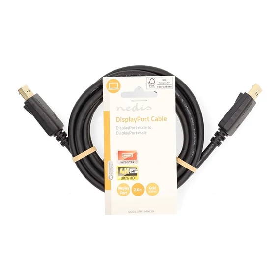 Nedis CCGL37010BK20 Displayport kábel 4K@60Hz, aranyozott csatlakozók, 2m