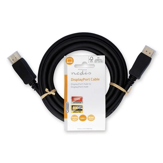 Nedis CCGL37014BK30 Displayport 1.4 kábel, 8K@60Hz, aranyozott csatlakozók, 3m