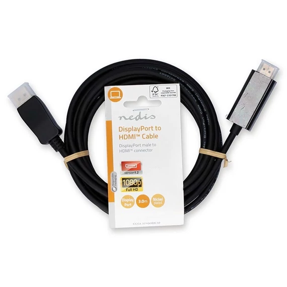 Nedis CCGL37100BK30 Displayport dugó - HDMI dugó kábel 1080p, 3m