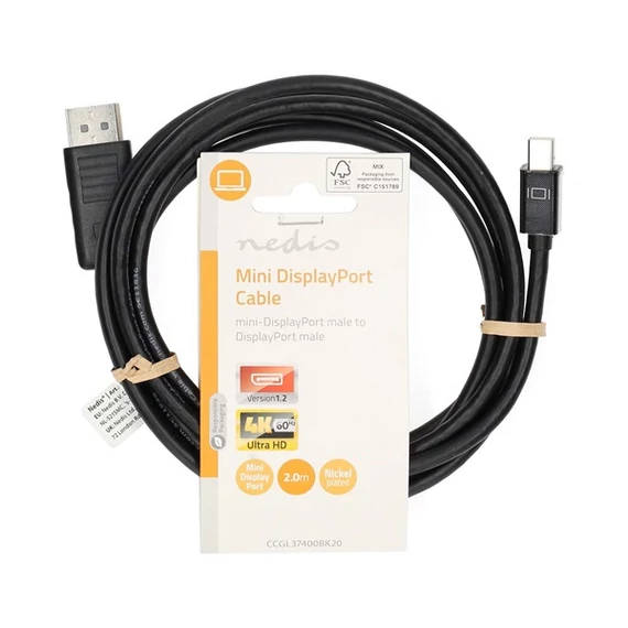 Nedis CCGL37400BK20 mini Displayport1.2 kábel, Display port dugó, 21.6 Gbps, 2m