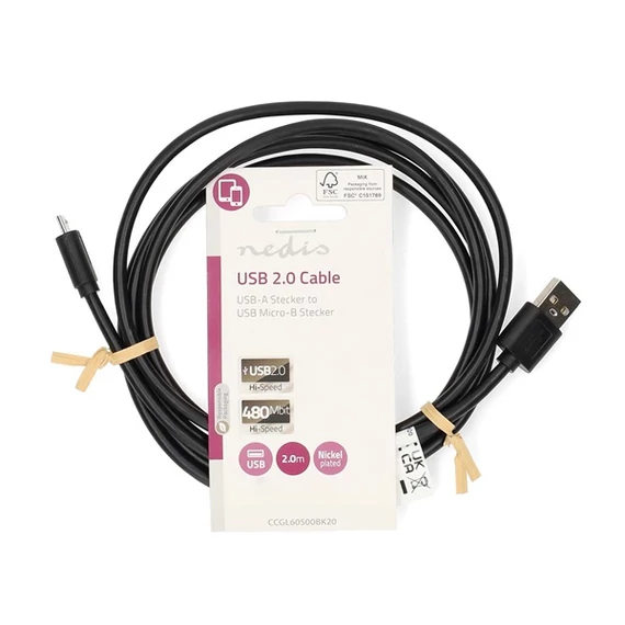 Nedis CCGL60500BK20 USB 2.0  USB-A dugó  - USB Micro-B dugó  11 W 480 Mbps, 2m