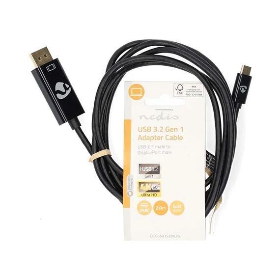 Nedis CCGL64352BK20 USB C (USB-C) - Displayport kábel, USB3.2 Gen 1, 4K@60Hz, 2m, (USB3.1, USB3.0, USB2.0)