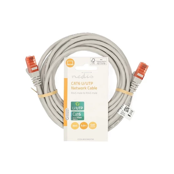 Nedis CCGL85230GY50 UTP Cat6 patch kábel, RJ45 aranyozott érintkezők, hossz 5m