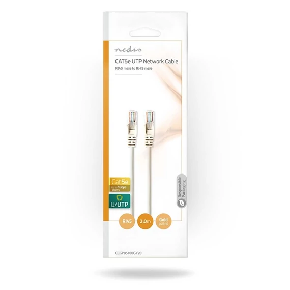 Nedis CCGP85100GY20 UTP Cat5e patch kábel, RJ45, 10/100/1000 Mbit/s, hossz 2m