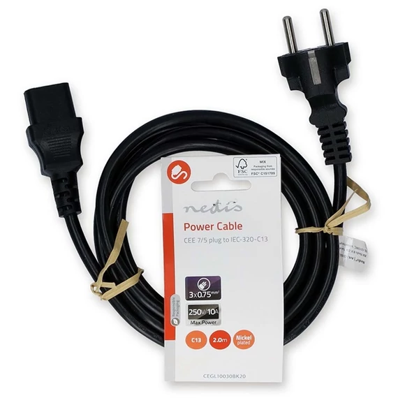 Nedis CEGL10030BK30 táp kábel IEC-320-C13, 3 x 1mm, hossz 3m