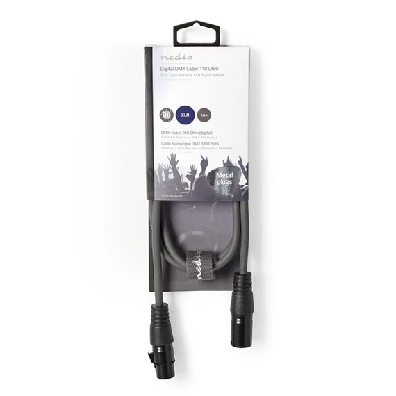 Nedis COTH15012GY10 DMX adapter kábel, XLR 3 tűs dugó, XLR 3 tűs anya,  Nikkelezett, 1,00 m,  kerek, PVC, Sötétszürke