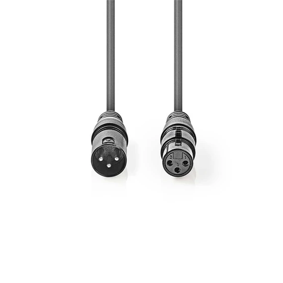 Nedis COTH15012GY30 DMX adapter kábel, XLR 3 tűs dugó, XLR 3 tűs anya,  Nikkelezett, 3 m,  kerek, PVC, Sötétszürke