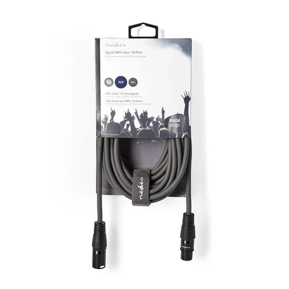 Nedis COTH15012GY50 DMX adapter kábel, XLR 3 tűs dugó, XLR 3 tűs anya,  Nikkelezett, 5 m,  kerek, PVC, Sötétszürke