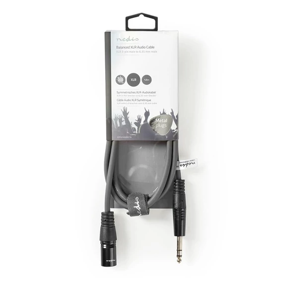 Nedis COTH15100GY15 balanced/szimmetrikus félprofi audio kábel, 6,35mm sztereo jack dugó - 3p XLR dugó, hossz 1,5m