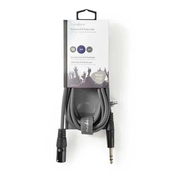 Nedis COTH15100GY30 balanced/szimmetrikus félprofi audio kábel, 6,35mm sztereo jack dugó - 3p XLR dugó, hossz 3m