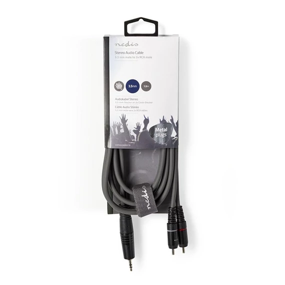 Nedis COTH22200GY15 félprofi audio kábel, 3,5mm sztero jack dugó - 2 x RCA dugó, 1.5m, rugalmas