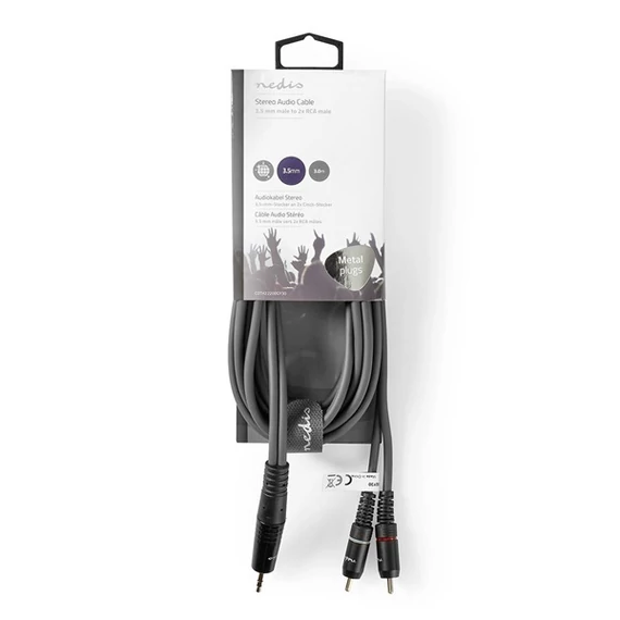 Nedis COTH22200GY30 félprofi audio kábel, 3,5mm sztero jack dugó - 2 x RCA dugó, 3m, rugalmas