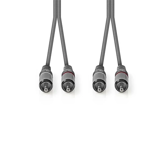 Nedis COTH24200GY15 sztereo audio kábel, 2x RCA dugó,  2x RCA dugó, Nikkelezett,  1,50 m, rugalmas